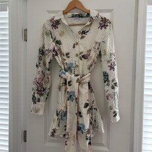 Olivaceous Floral Embroidered Long Sleeve Dress